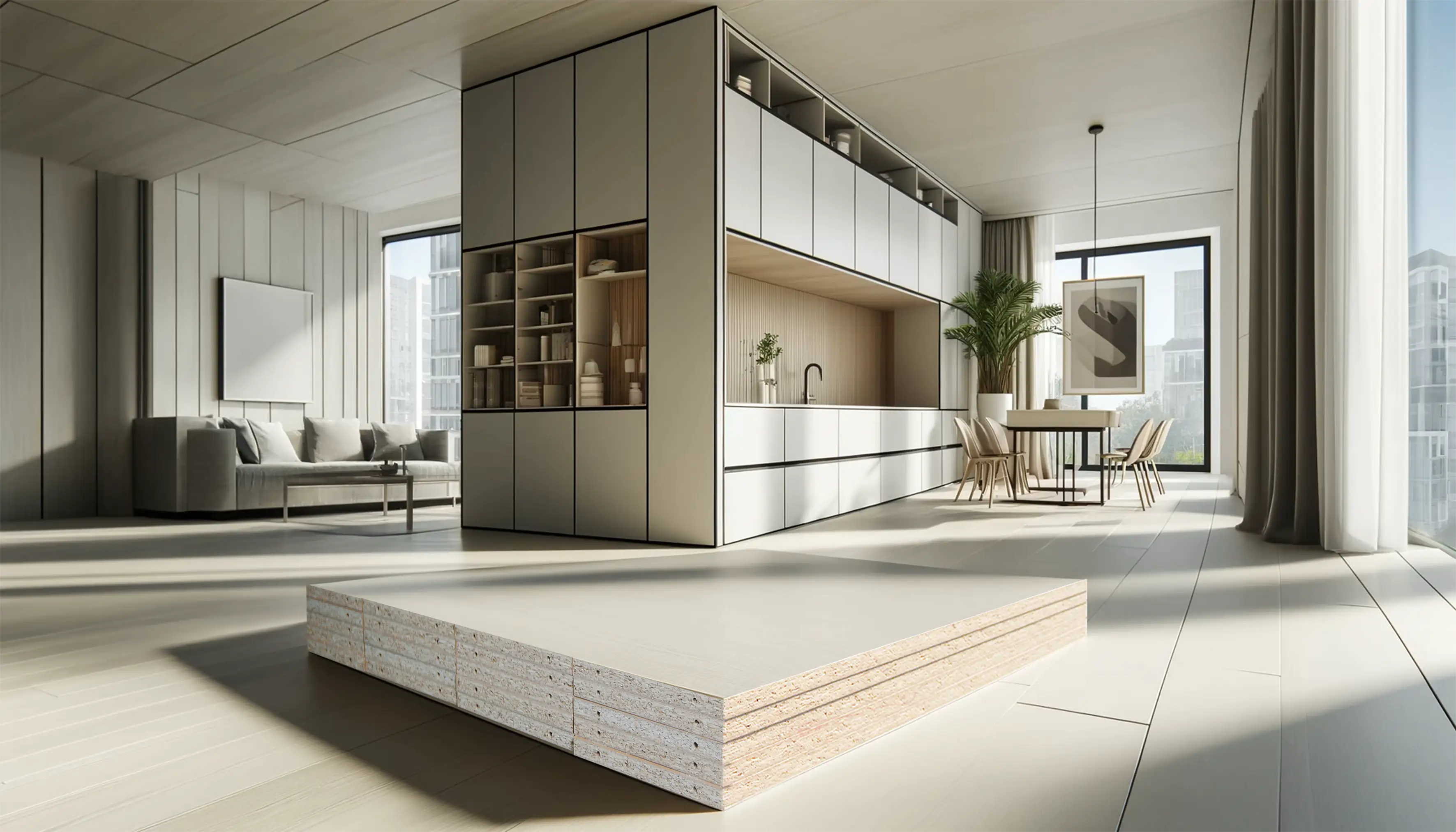 Compressed chipboard covered with melamine resin layers MFC Melamine Faced Chipboard